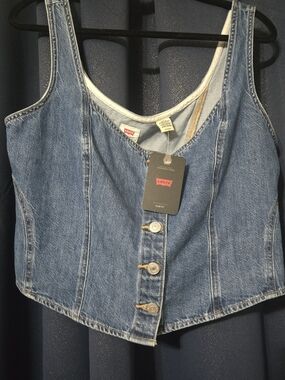 Levi's Women's Blue Denim Button-Front Crop Tank